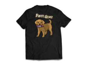A black shirt with a puppy design